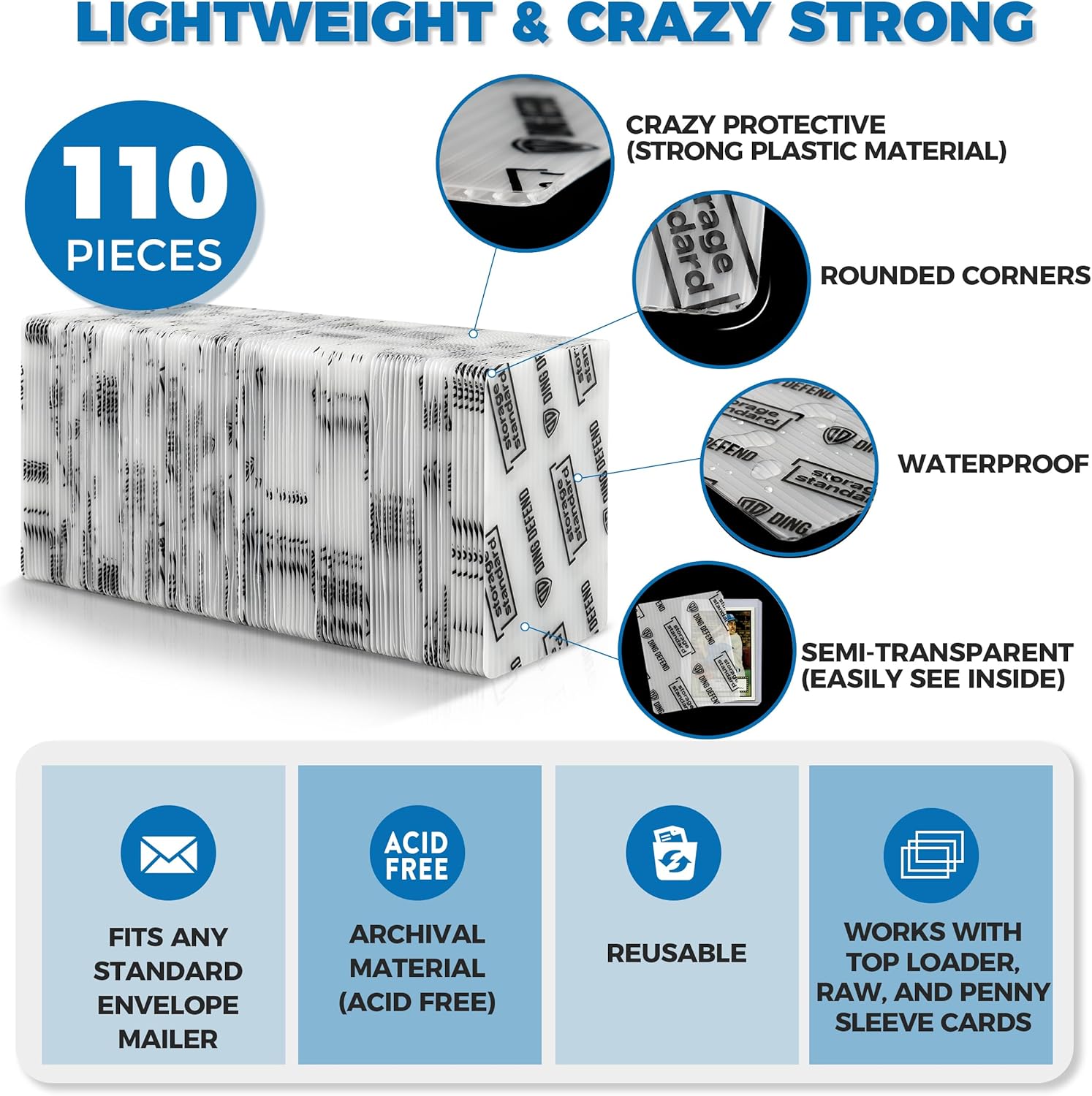Ding defend - Trading card Protectors - 110 Pack - 3.5'' x 4.5''